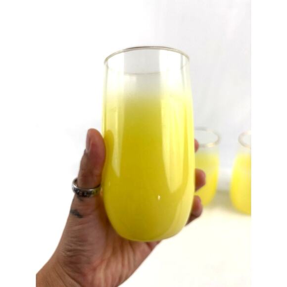 Mid Century Vintage Blendo Yellow Frosted Glass Cocktail Set of 4 Gold Rim 1950s - Picture 10 of 16